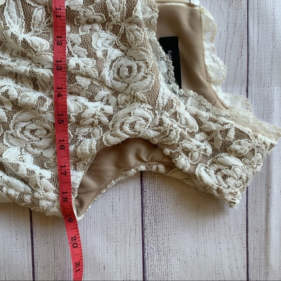 R&M Richards White w/ Tan Lining cocktail dress size Floral Lace Tie Belt Sz 12 - Picture 5 of 14
